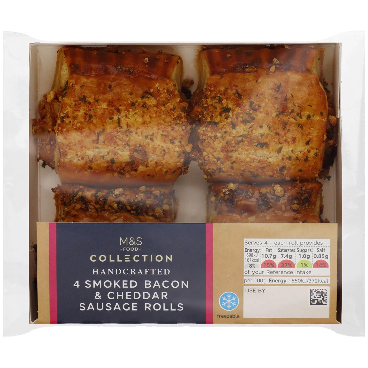 M&S Collection 4 Smoked Bacon & Cheddar Sausage Rolls 4 per pack