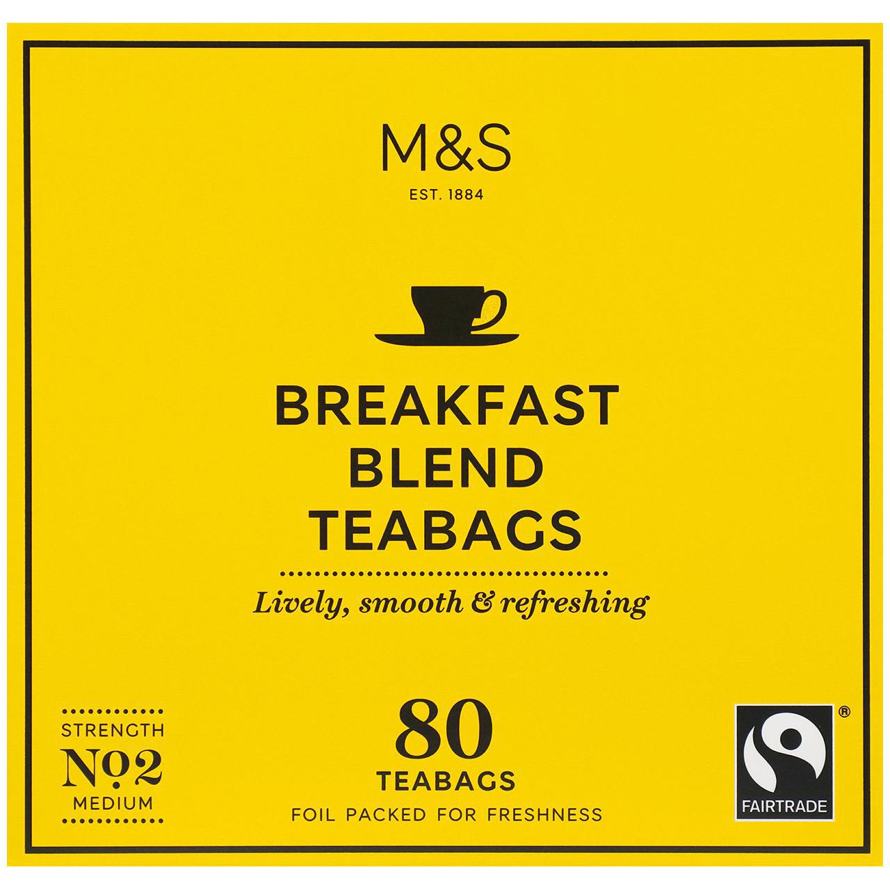 M&S Fairtrade Breakfast Blend Tea Bags 80 per pack