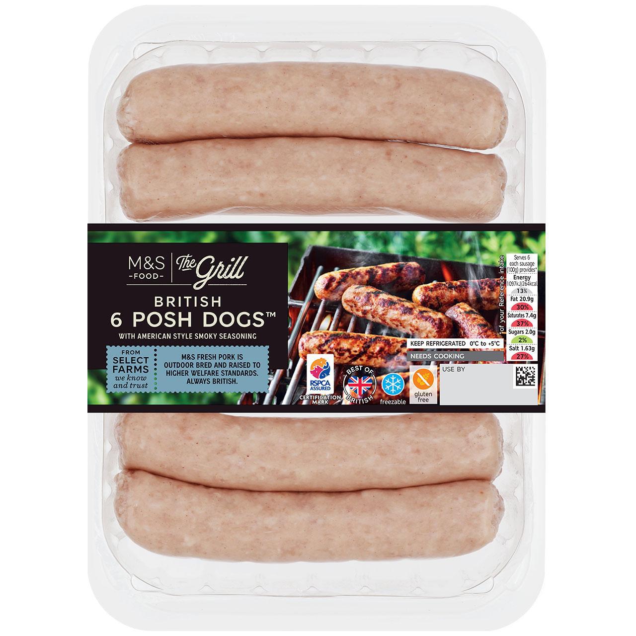 M&S 6 Posh Dog Pork Sausages with Smoky Seasoning 600g
