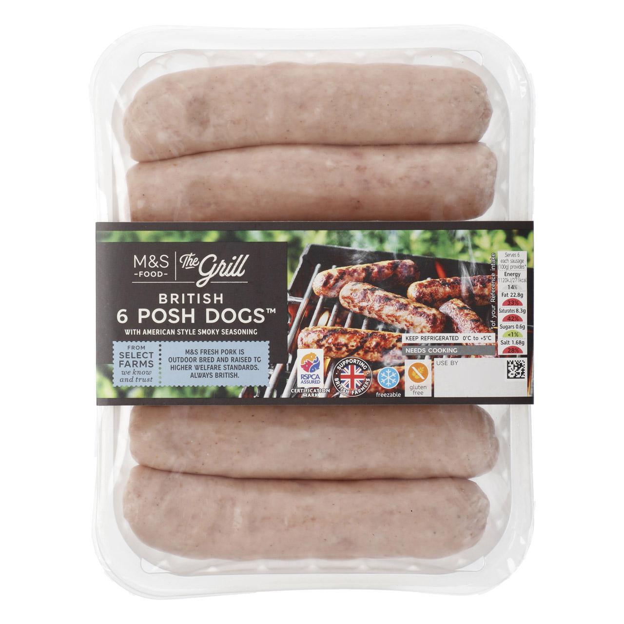 M&S 6 Posh Dog Pork Sausages with Smoky Seasoning 600g