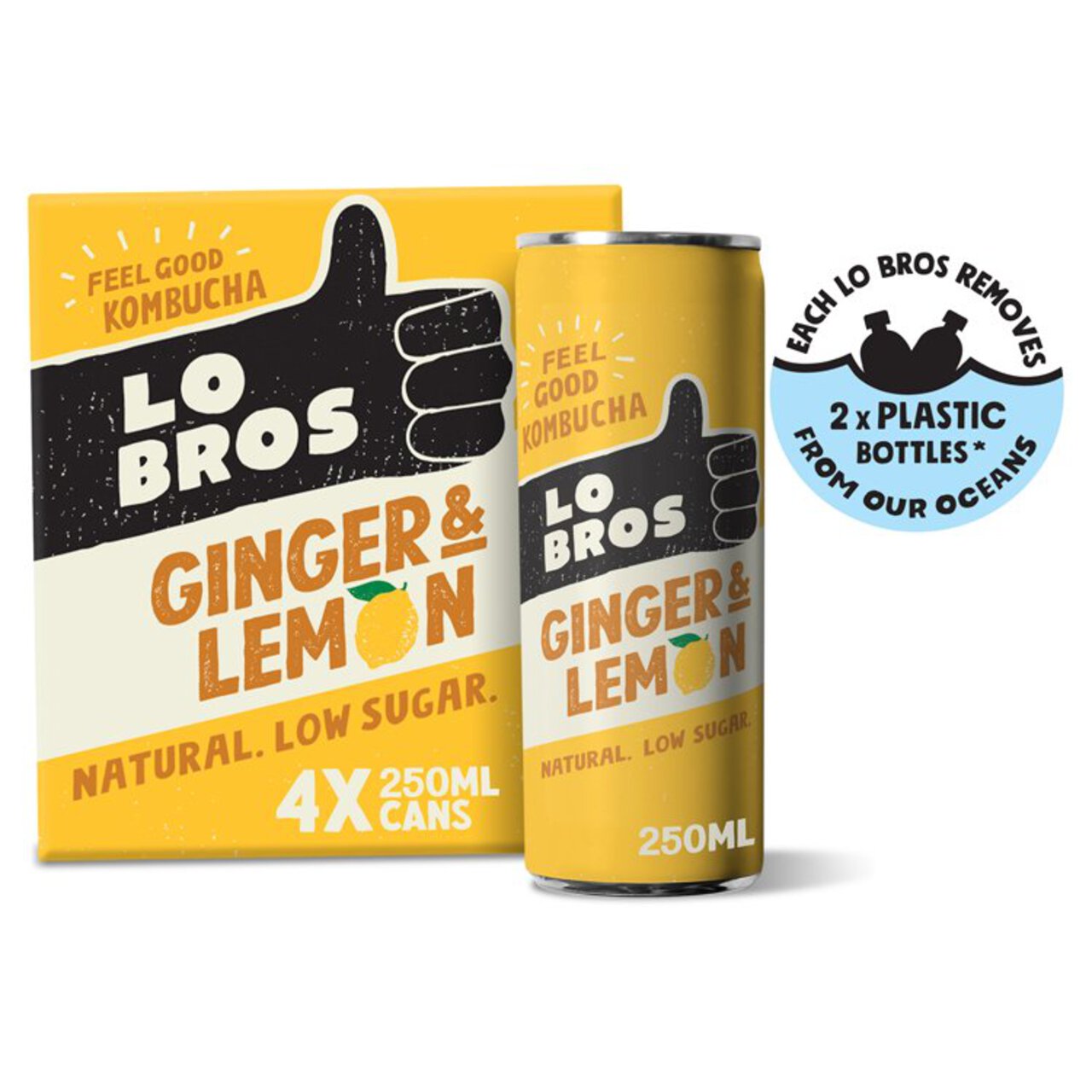 Lo Bros Kombucha Ginger & Lemon Low Sugar Multipack 4 x 250ml