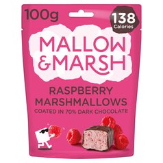 Mallow & Marsh Raspberry Marshmallows Coated in 70% Dark Chocolate 100g