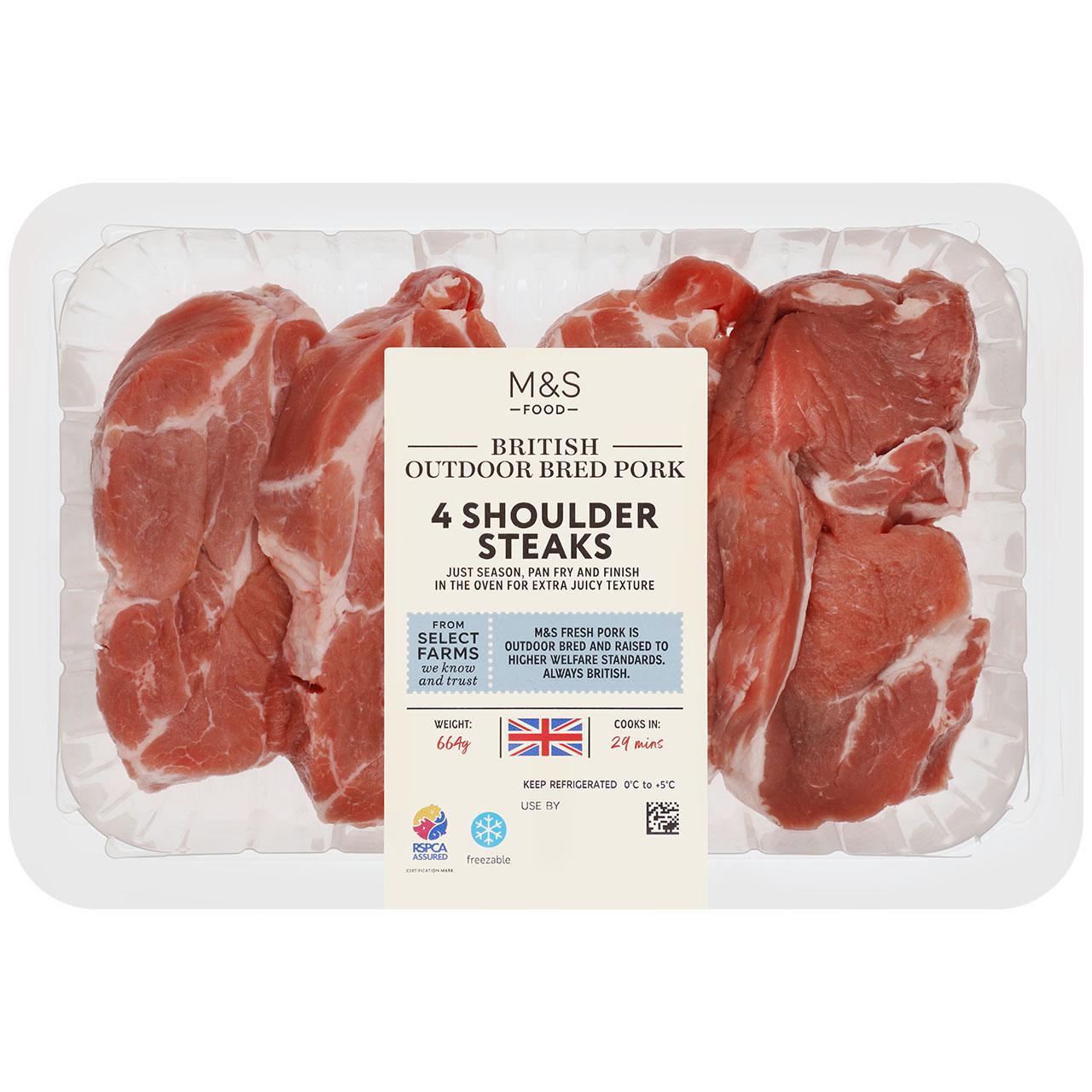 M&S British 4 Pork Shoulder Steaks 664g