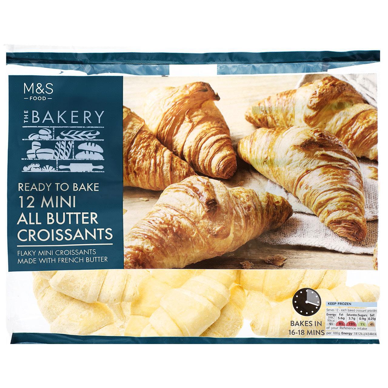 M&S 12 Mini All Butter Croissants Ready to Bake Frozen 300g