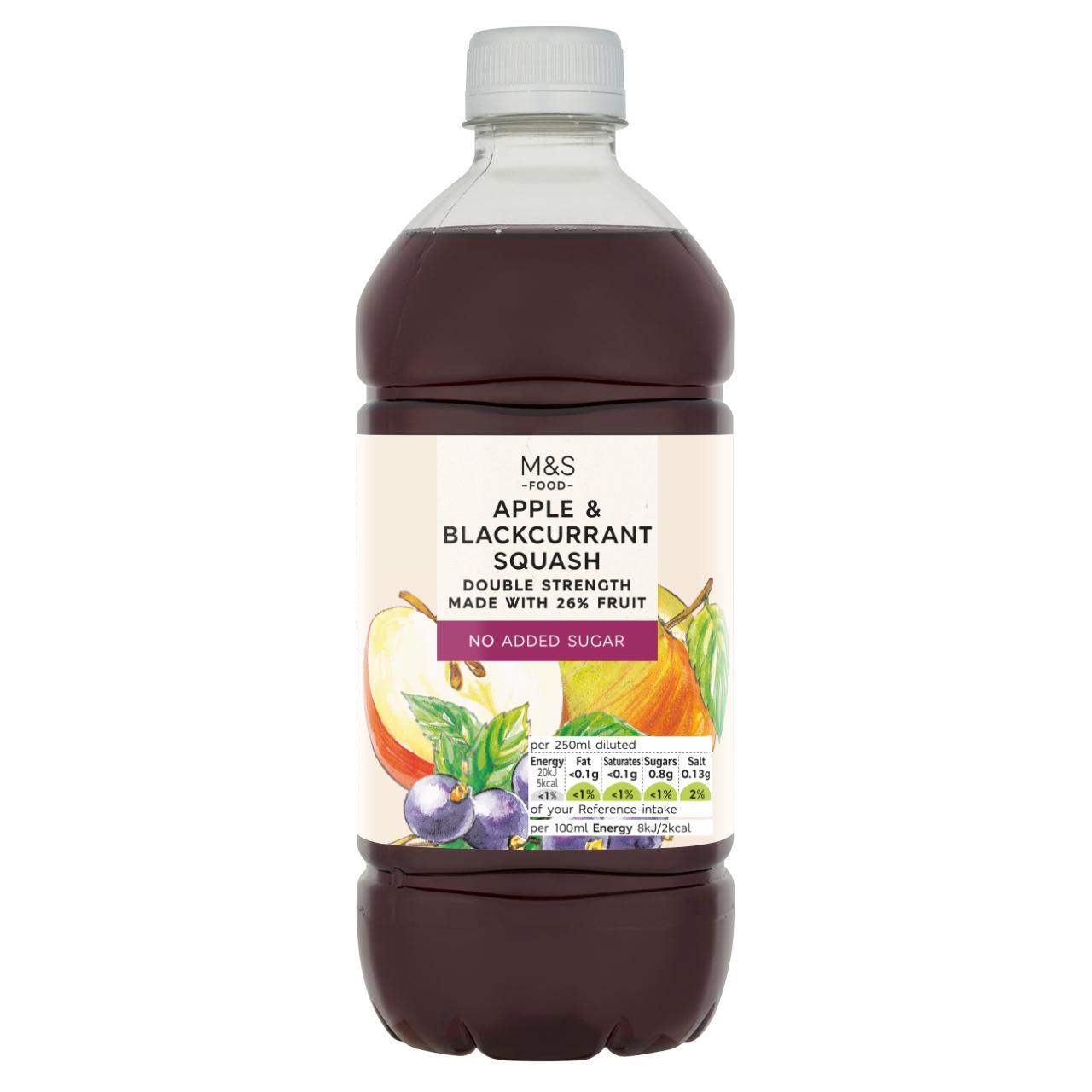 M&S No Added Sugar Double Strength Apple & Blackcurrant Squash 750ml