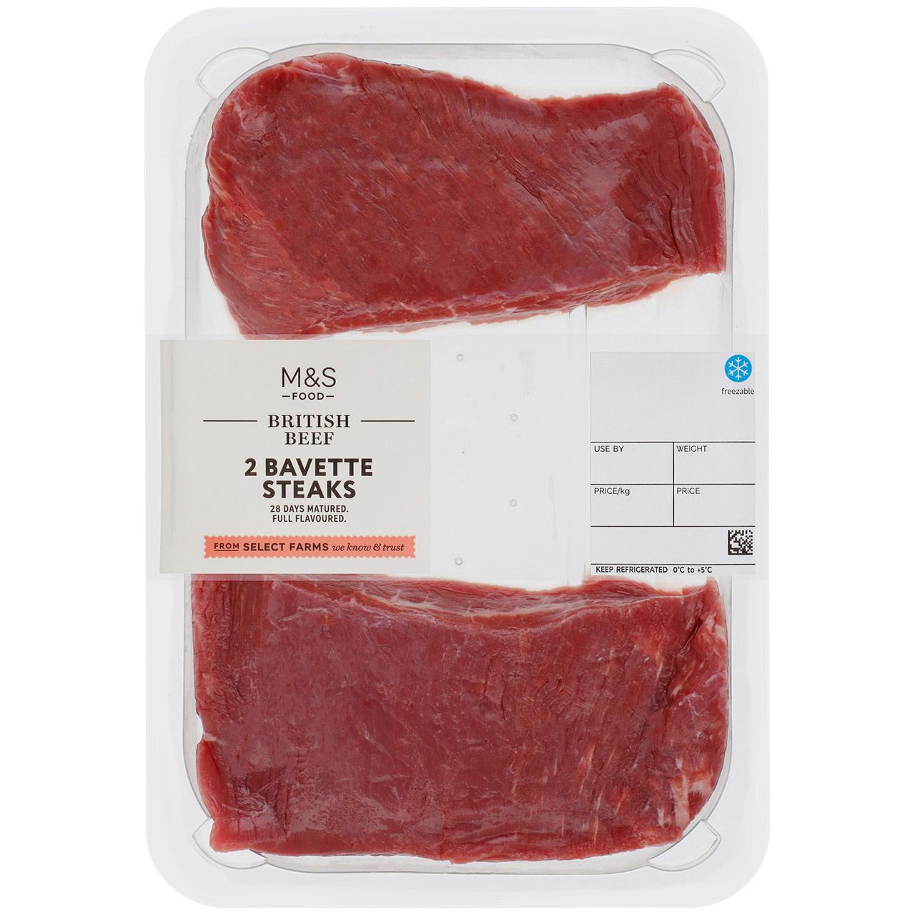 M&S Select Farms British 2 Beef Bavette Steaks Typically: 325g