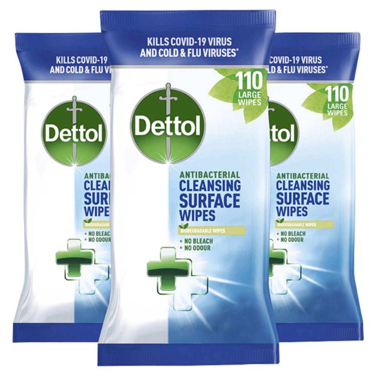 Dettol Antibacterial Biodegradable Multi Surface Cleansing Wipes 3 x 110 per pack
