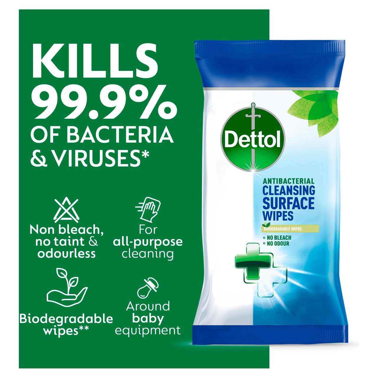 Dettol Antibacterial Biodegradable Multi Surface Cleansing Wipes 72 per pack
