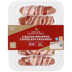M&S British Bacon Outdoor Bred Wrapped Chipolata Sausages 270g