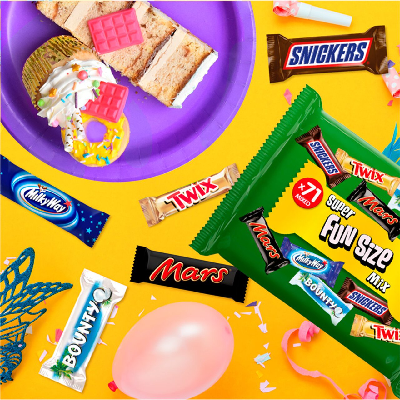 Mars, Twix, Bounty, Party Bag Funsize | Chocolate Snickers, Milky 1.425kg Way Bars Zoom