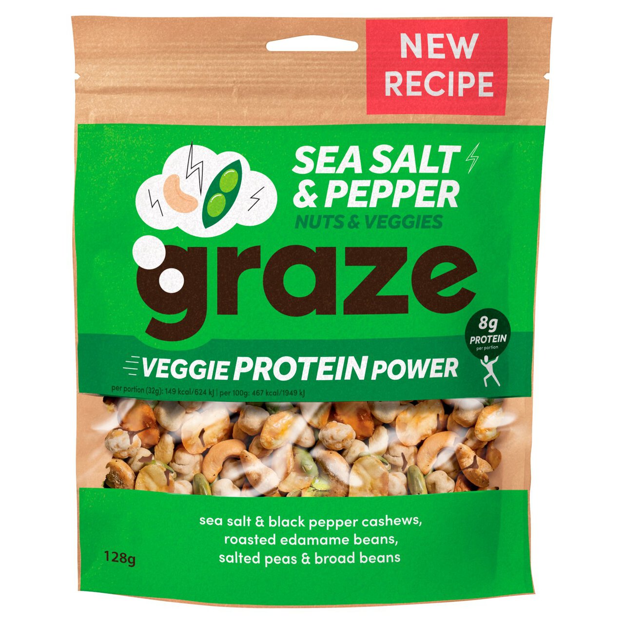 Graze Veggie Protein Power Snack Mix Sea Salt & Pepper 128g