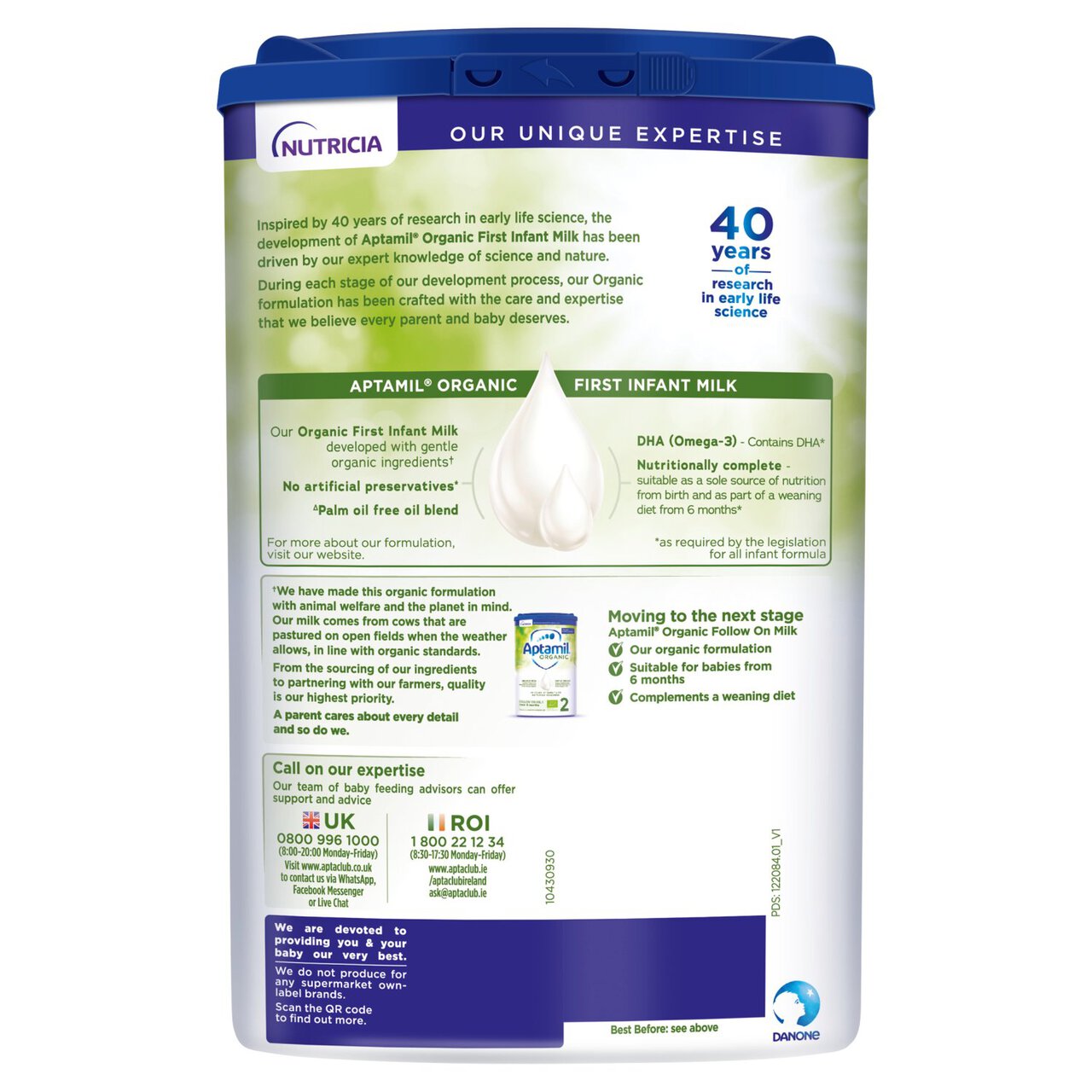Aptamil Organic 1 First Baby Milk Formula Powder from Birth 800g