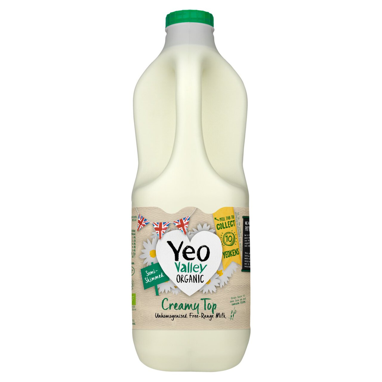 Yeo Valley Organic Creamy Top Unhomogenised Free-Range Semi Skimmed Milk 2l