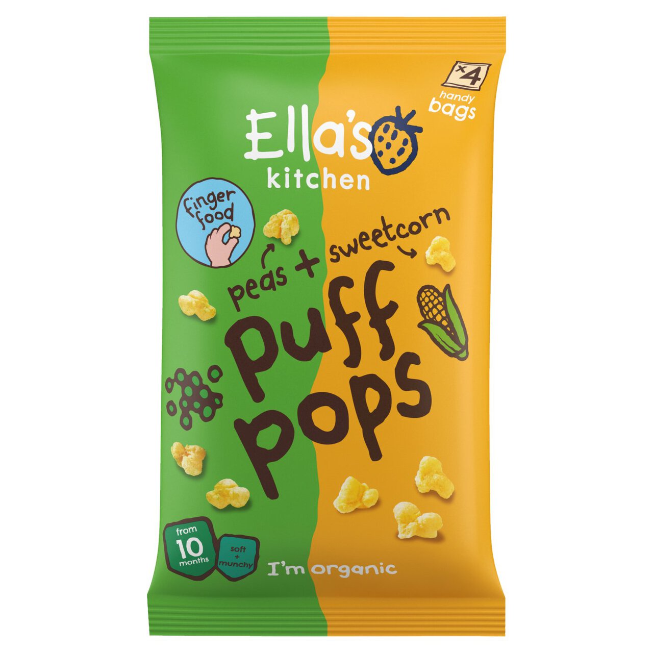 Ella's Kitchen Peas and Sweetcorn Organic Puff Pops, 10 mths+ Multipack 4 x 9g