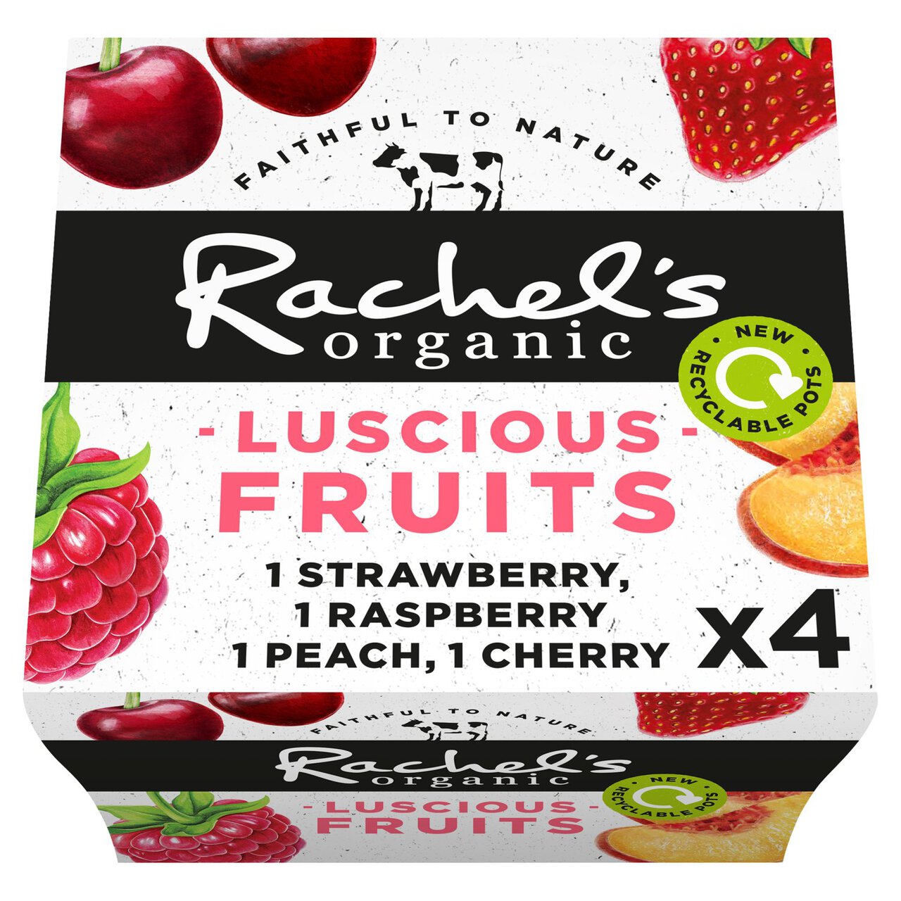 Rachel's Organic Luscious Fruits Cherry, Raspberry, Strawberry & Peach 4 x 110g