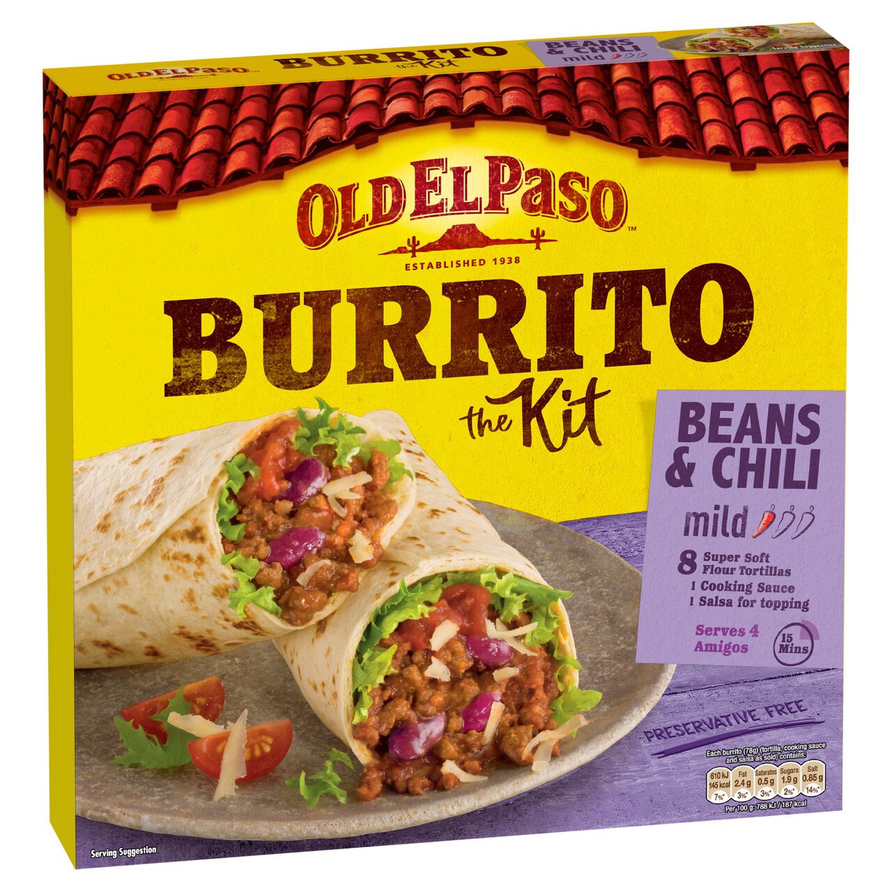 Old El Paso Mexican Beans & Beef Chili Mild Burrito Kit 620g