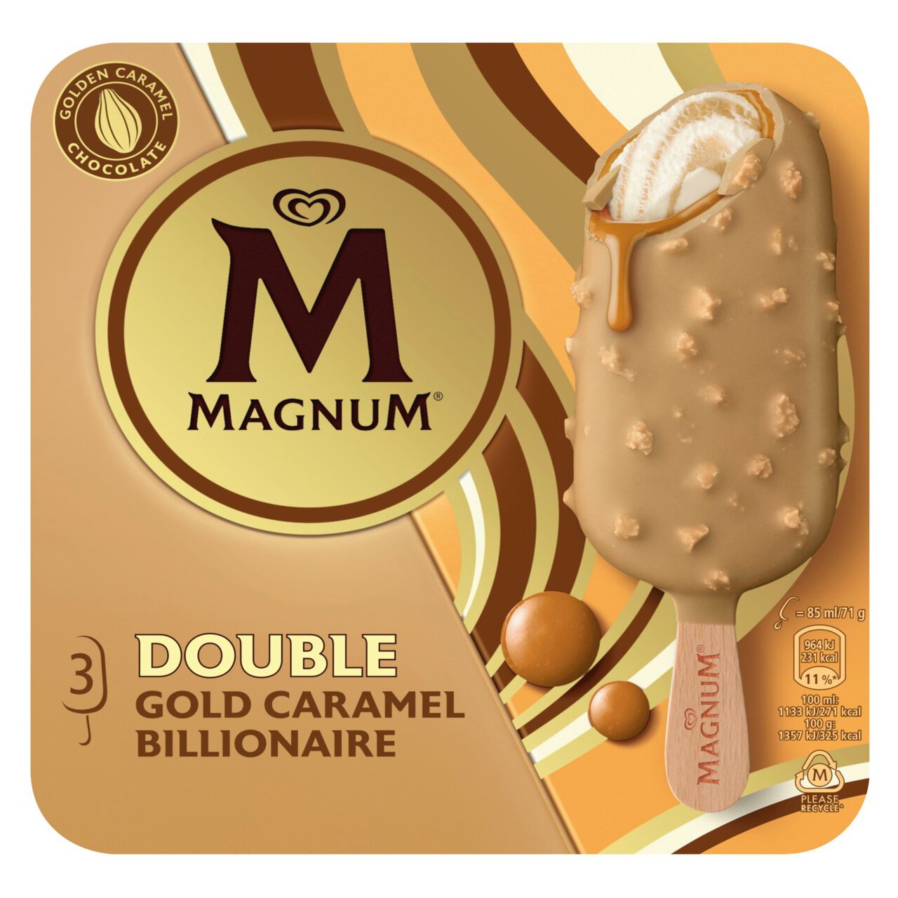 Magnum Double Gold Caramel Billionaire Ice Cream Lollies 3 x 85ml