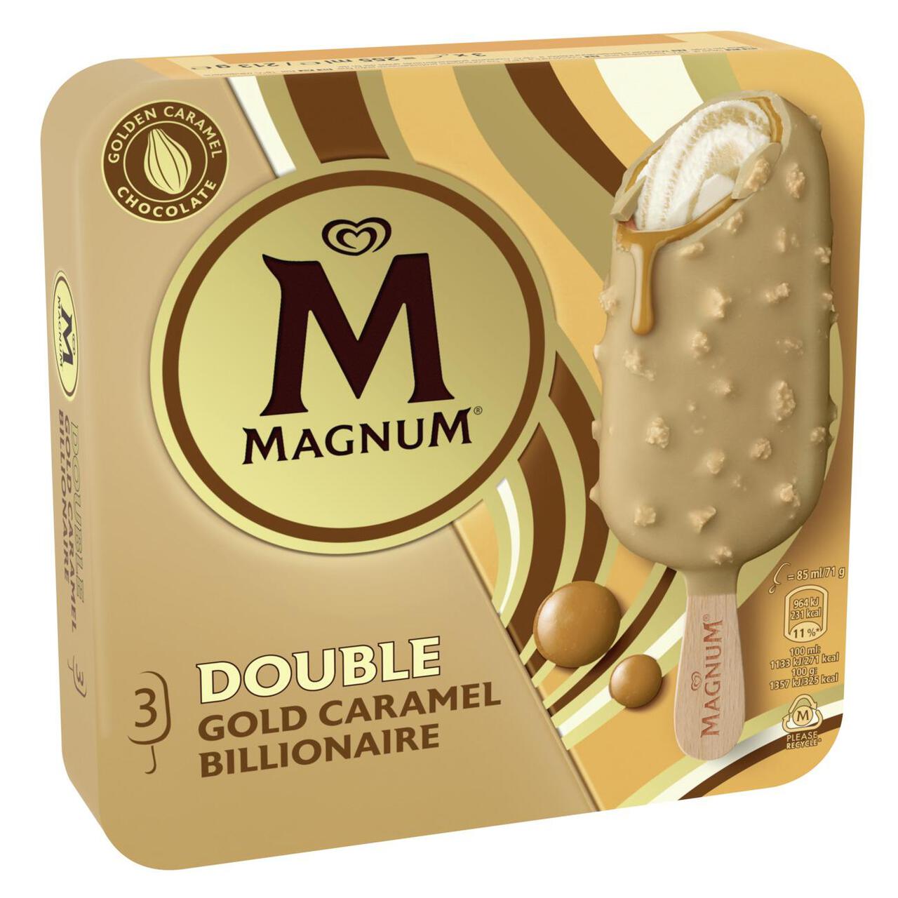 Magnum Double Gold Caramel Billionaire Ice Cream Lollies 3 x 85ml