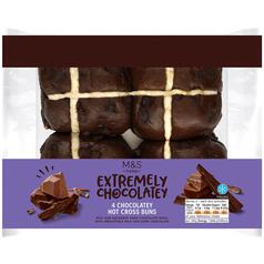 M&S Extremely Chocolatey Hot Cross Buns 4 per pack