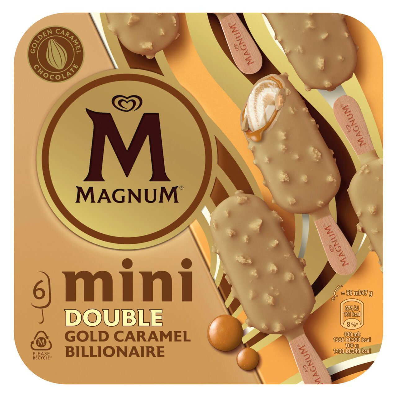 Magnum Mini Double Gold Caramel Billionaire Ice Cream Lollies 6 x 55ml