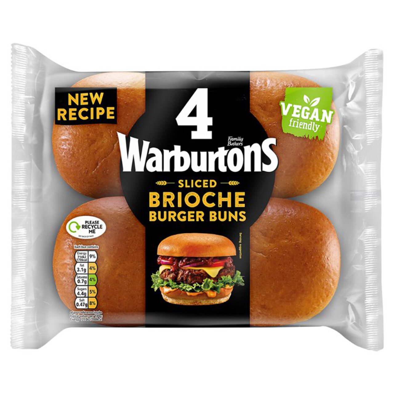 Warburtons Brioche Burger Buns 4 per pack