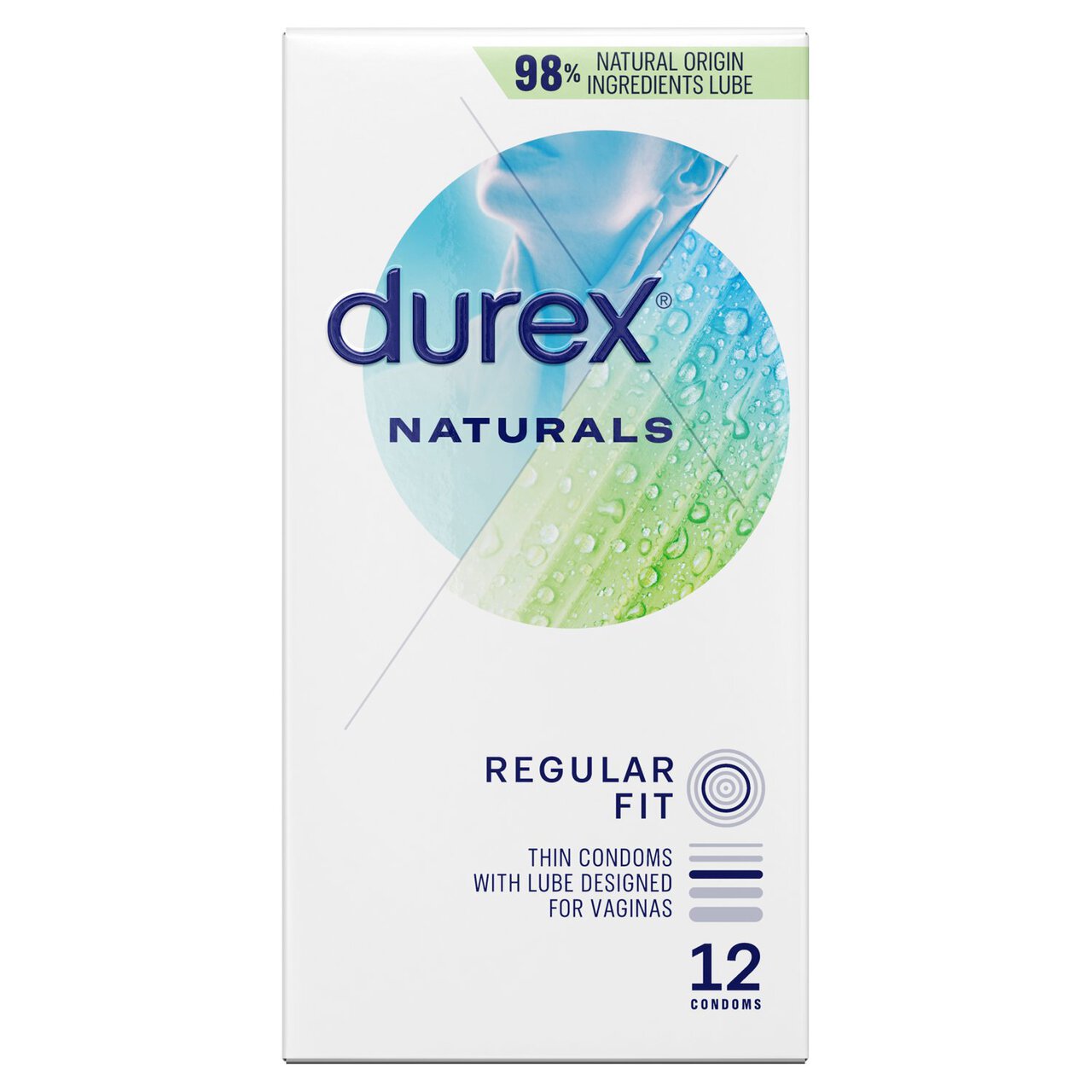 Durex Naturals Condoms Thin Water Based LubeRegular Fit 12 per pack