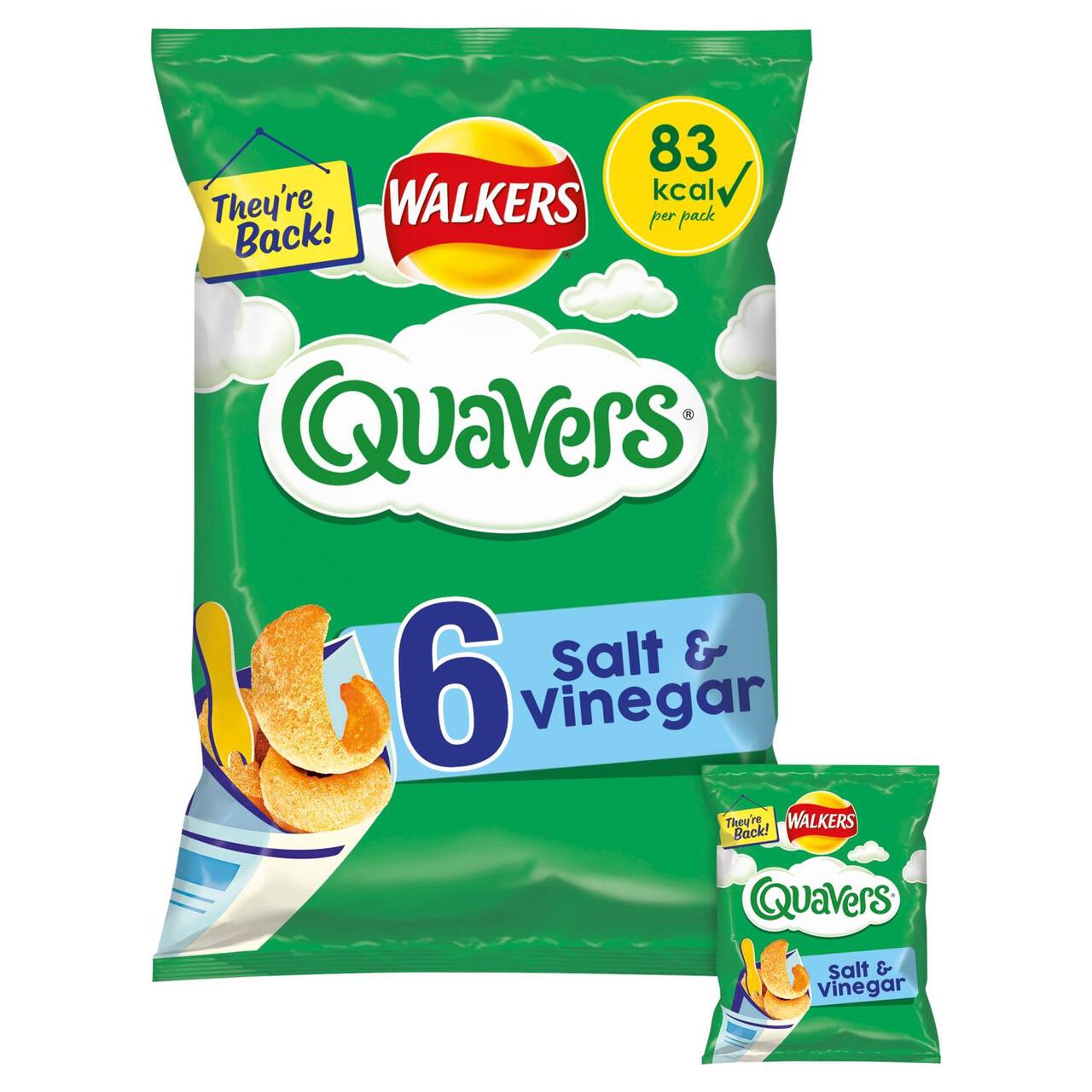 Walkers Quavers Salt & Vinegar Multipack Snacks 6 per pack