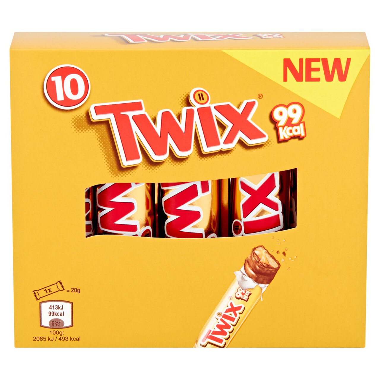 Twix 99Kcal Caramel, Biscuit & Milk Chocolate Fingers Snack Bars Multipack 10 x 20g