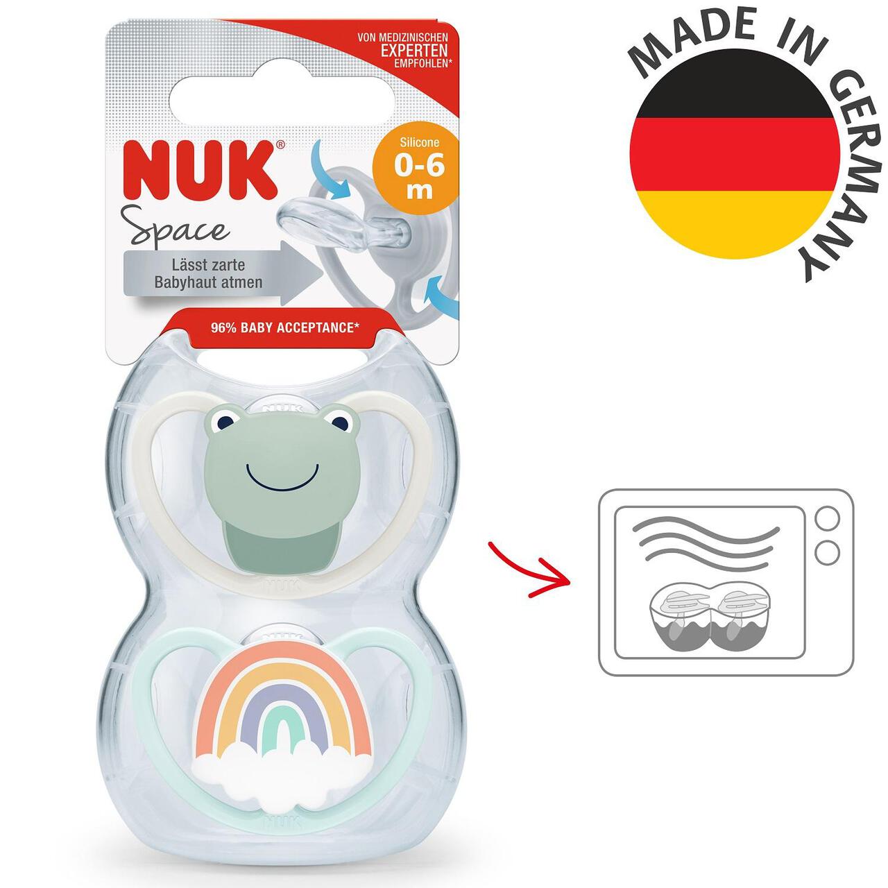NUK Space Baby Dummy 0-6 Months Rainbow & Frog 2 per pack