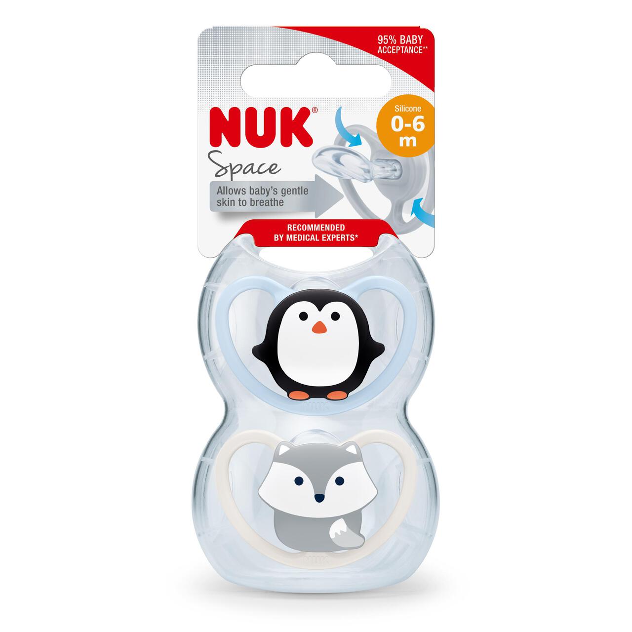 NUK Space Soothers Blue 0-6 Months 2 per pack