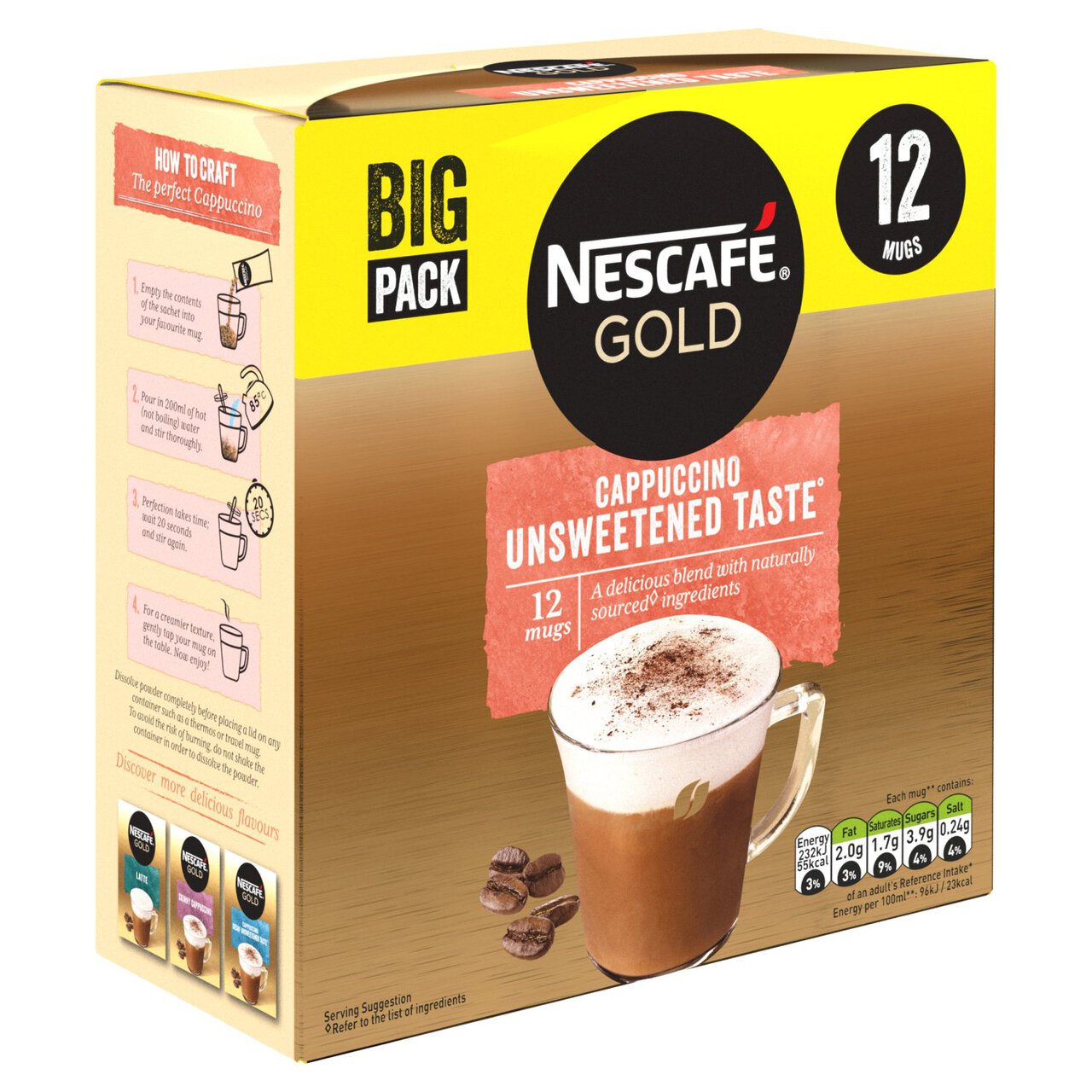 Nescafe Gold Cappuccino Unsweetened Instant Coffee Sachets 12 Per Pack