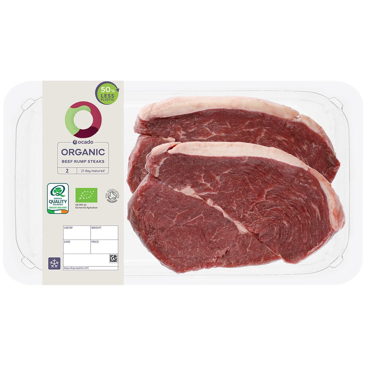 Ocado Organic 2 Beef Rump Steaks Typically: 400g