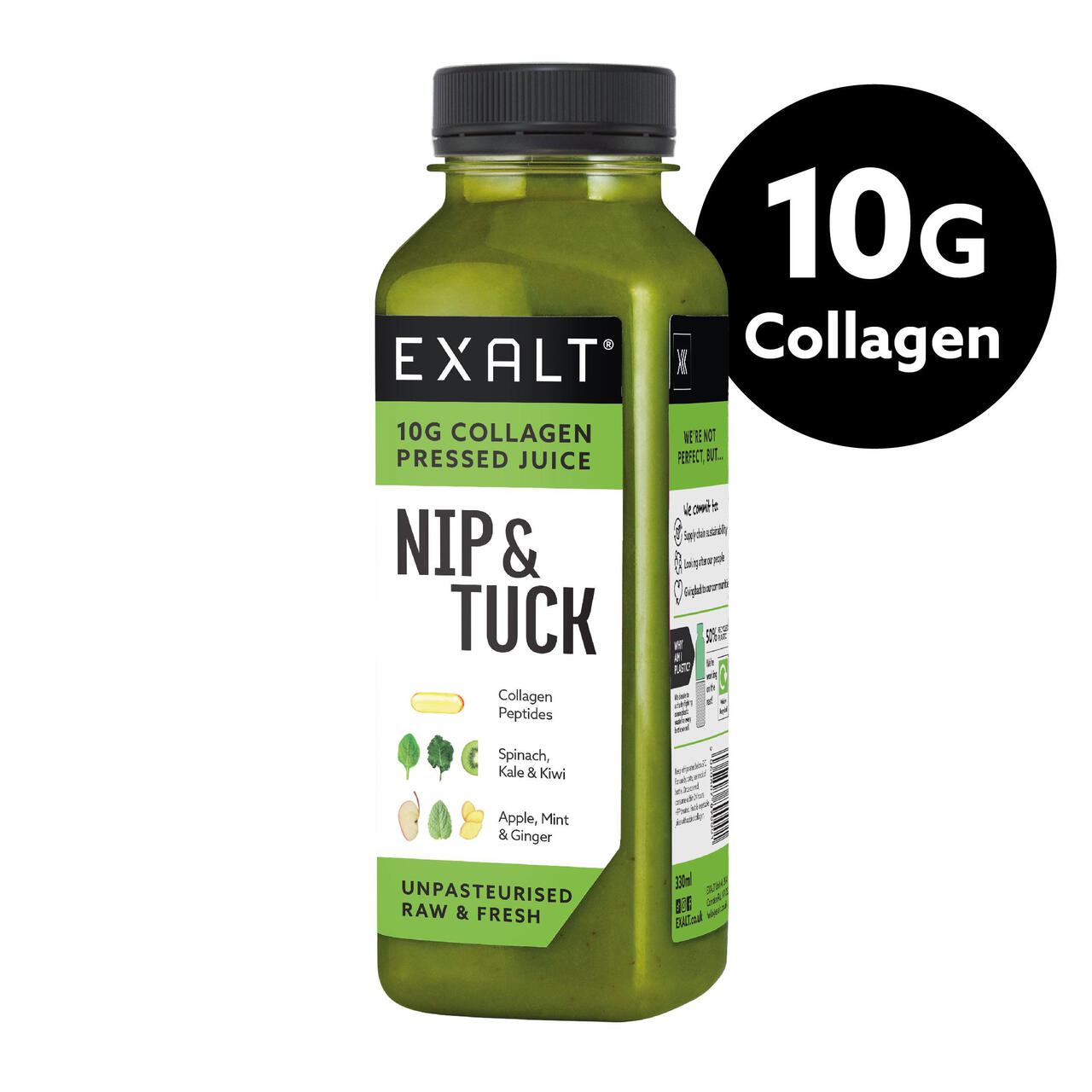 EXALT Nip & Tuck Cold-Pressed Green Juice with Collagen 330ml