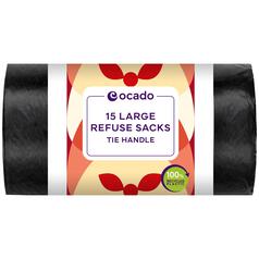 Ocado Large Tie Handle Refuse Sacks 90L 15 per pack