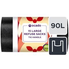 Ocado Large Tie Handle Refuse Sacks 90L 15 per pack