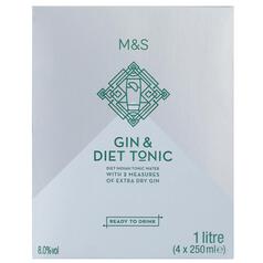 M&S 4 Gin & Diet Tonics 4 x 250ml