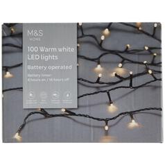 M&S Christmas 100 Warm White Battery Lights 10.5m