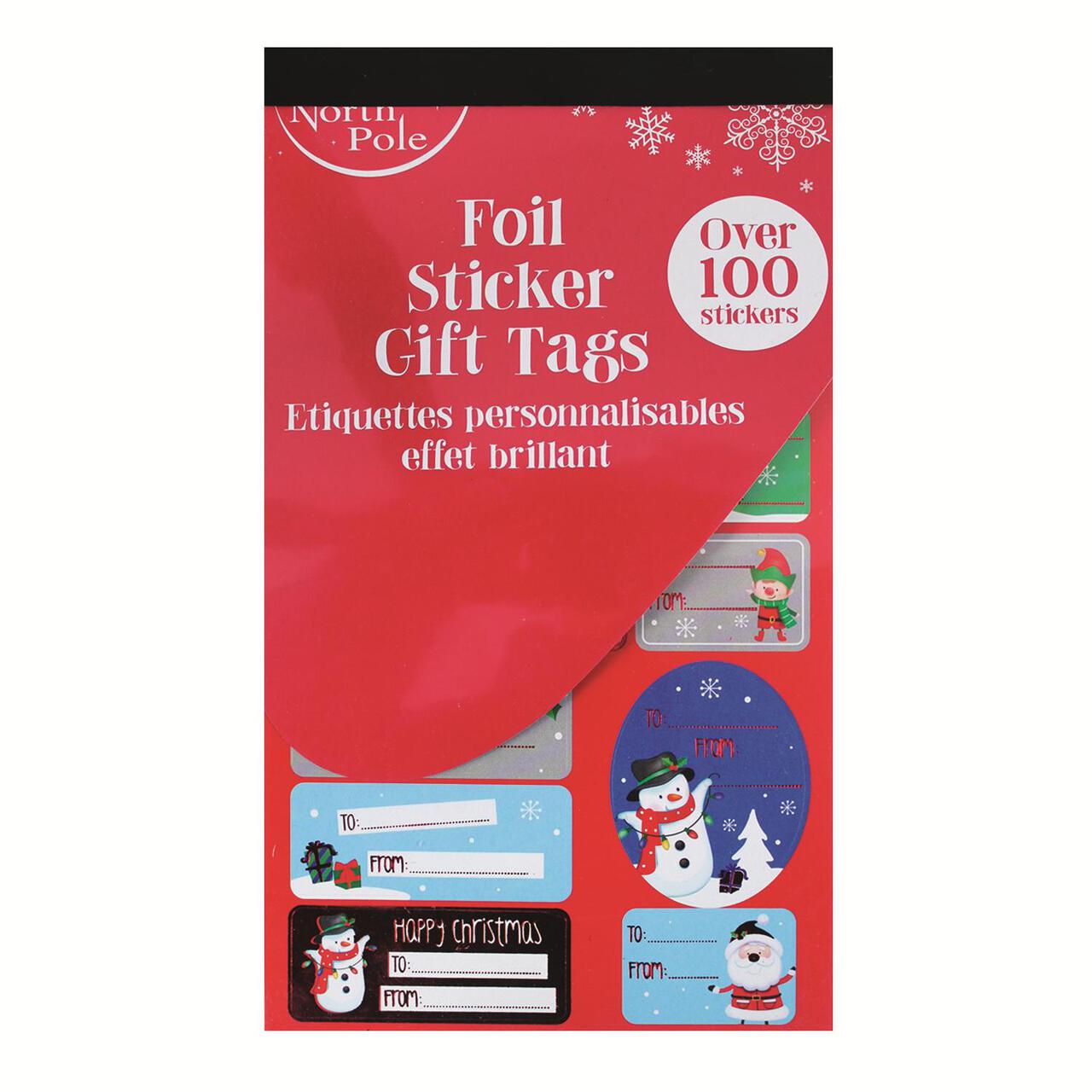 Christmas Foil Sticker Gift Tags, 100pk 100 per pack