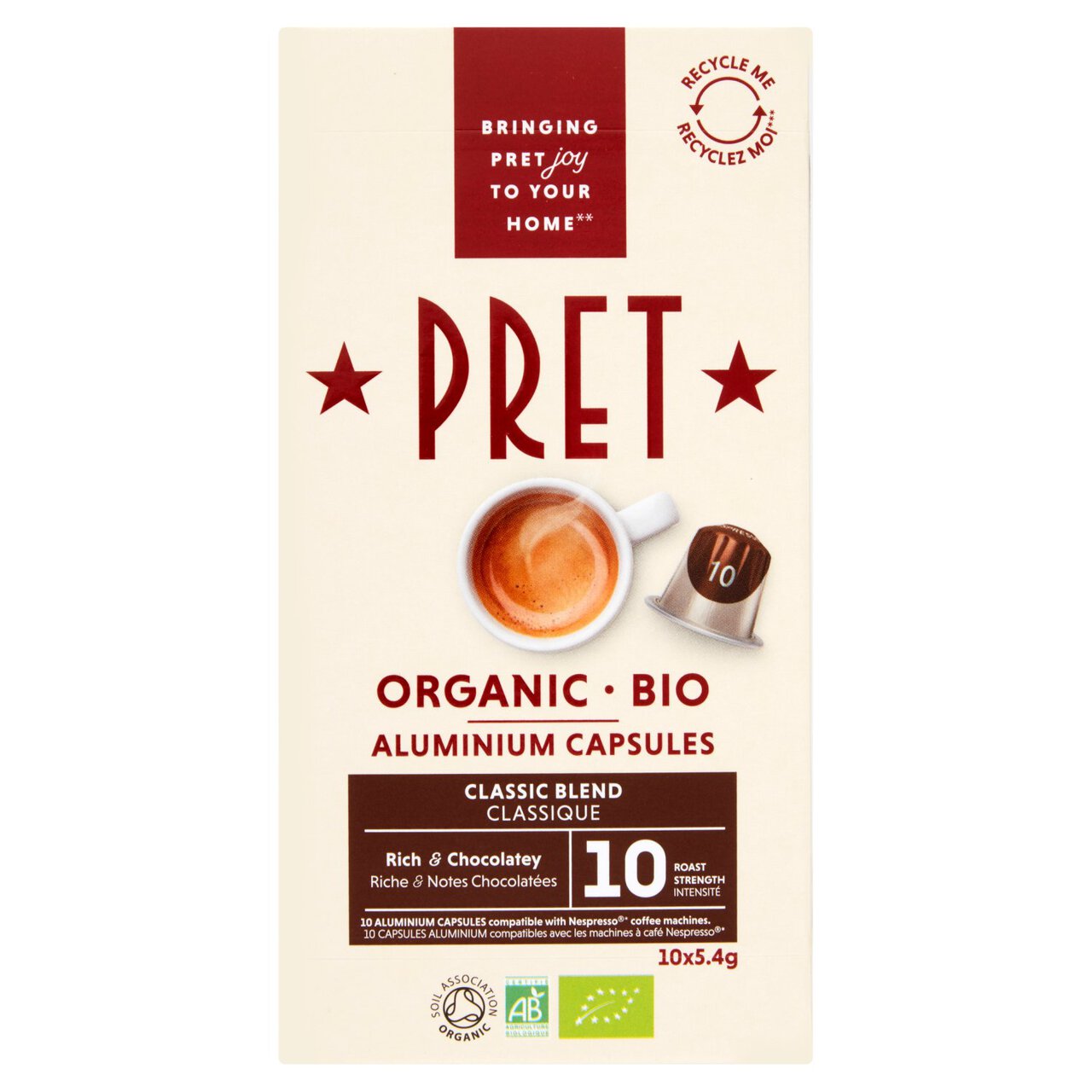 Pret Organic Classic Blend Coffee Pods 10 per pack