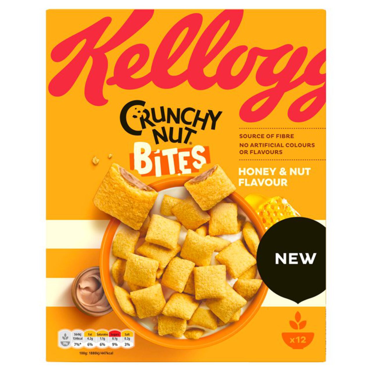 Kellogg's Crunchy Nut Bites Honey & Nut Flavour Breakfast Cereal 375g 375g