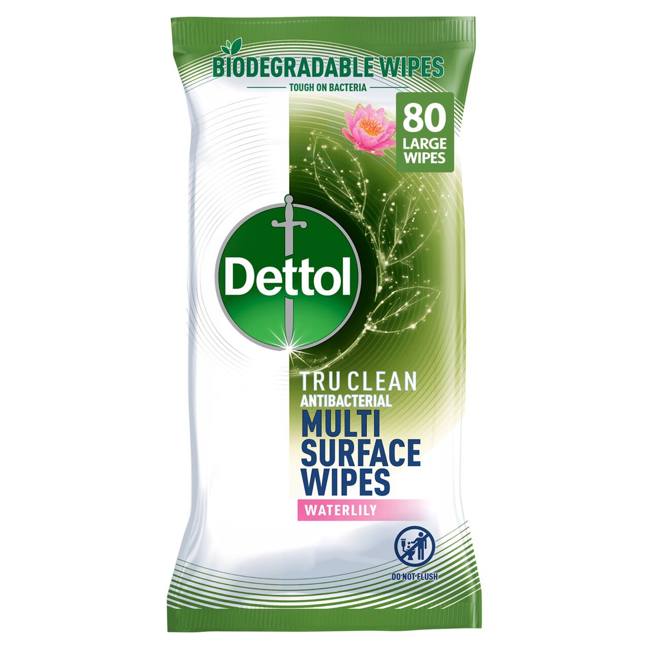 Dettol Tru Clean Antibacterial Biodegradable Waterlily Cleaning Wipes 80 per pack