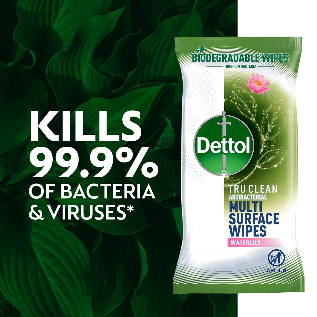 Dettol Tru Clean Antibacterial Biodegradable Waterlily Cleaning Wipes 80 per pack