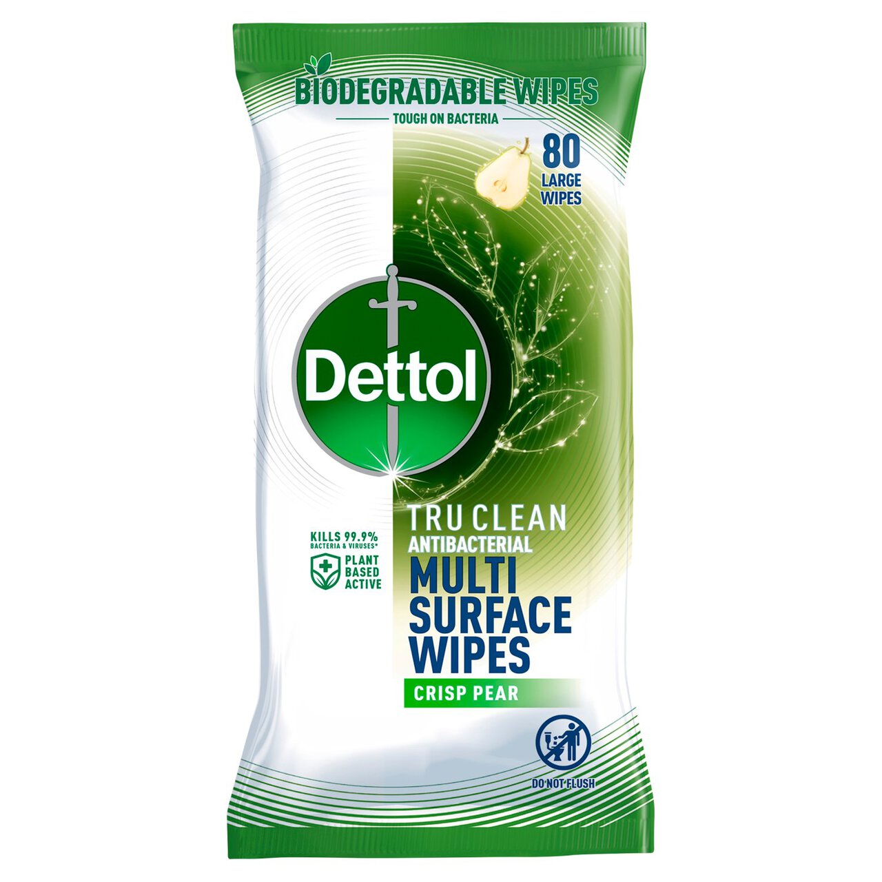 Dettol Tru Clean Antibacterial Biodegradable Crisp Pear Cleaning Wipes 80 per pack