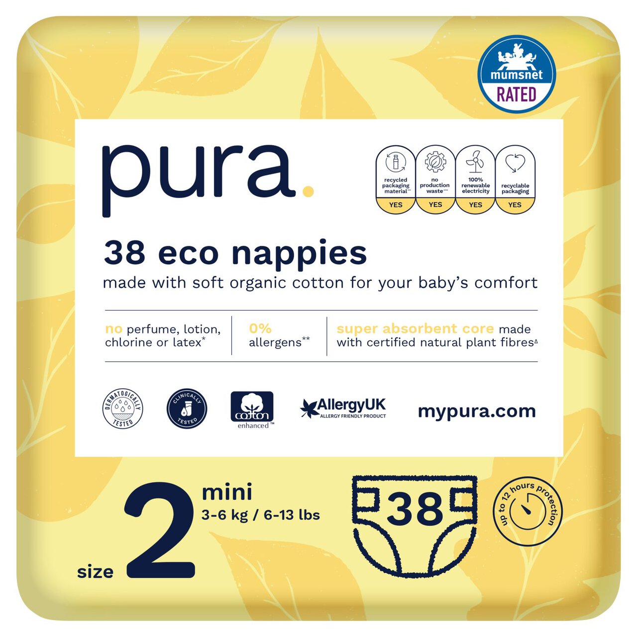 Pura Eco Nappies, Size 2 (3-6kg) 38 per pack