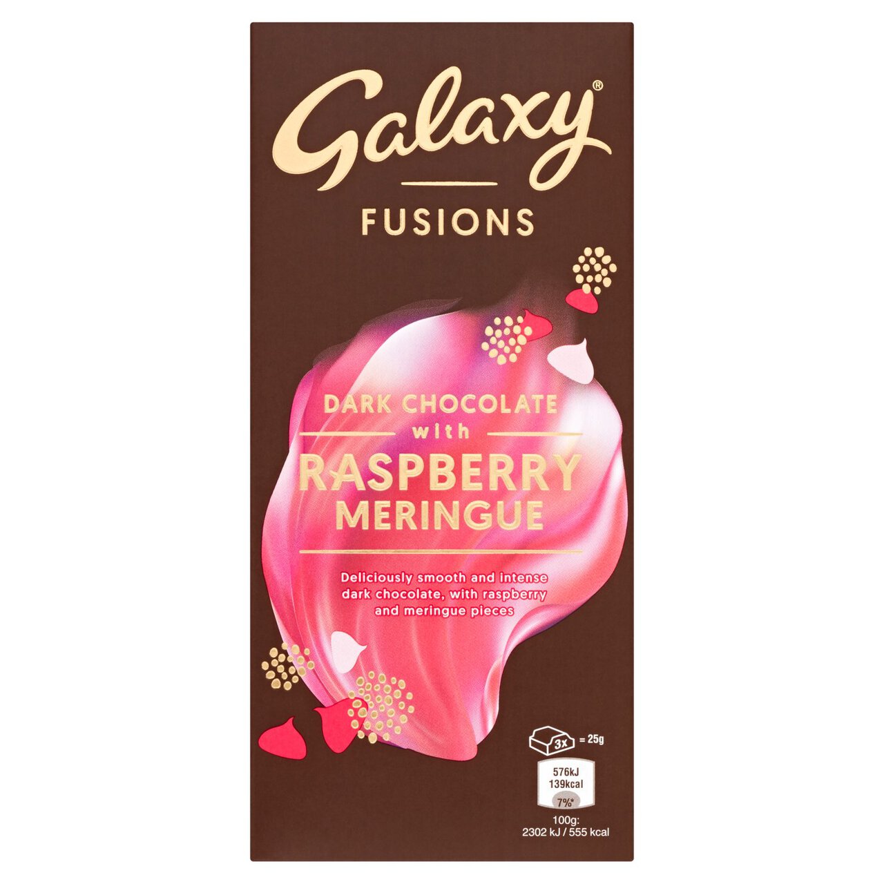 Galaxy Fusions Luxury Dark Chocolate with Raspberry & Meringue Block Bar 100g