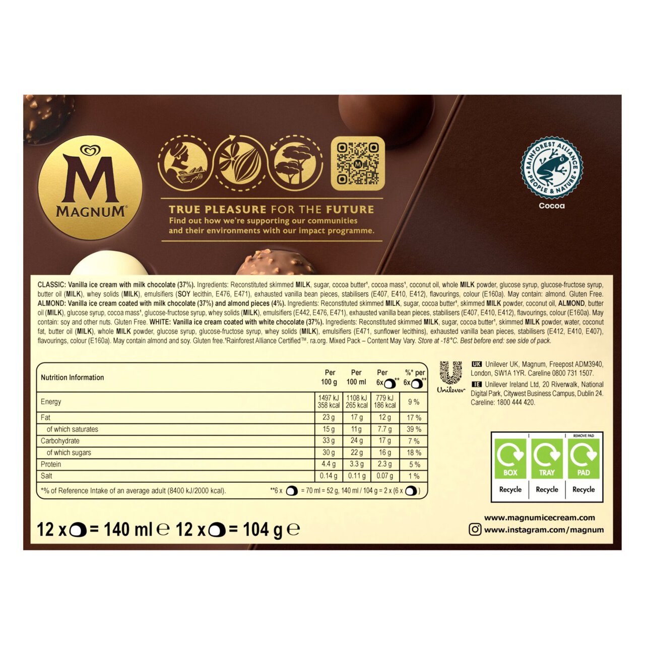 Magnum Ice Cream Bites Classic, Almond & White Chocolate 12 pack 140ml