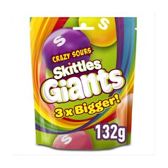Skittles Giants Vegan Chewy Sour Sweets Fruit Flavoured  Pouch Bag 132g