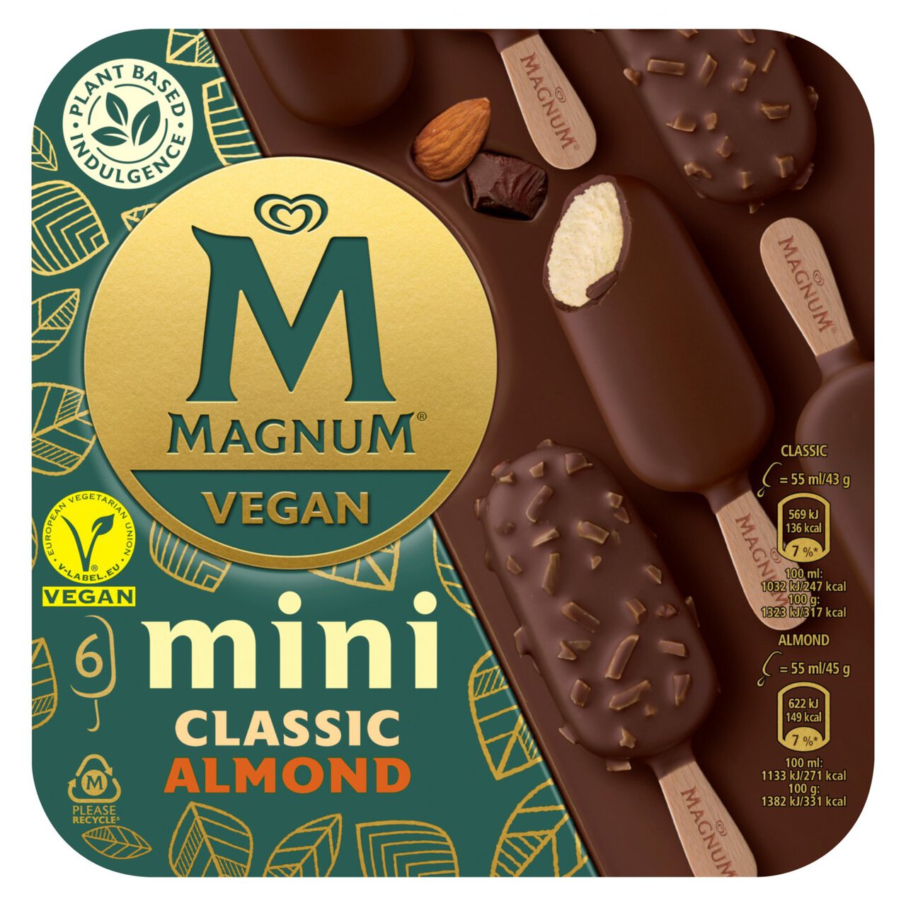 Magnum Mini Classic & Almond Vegan Ice Cream Lollies 6 x 55ml