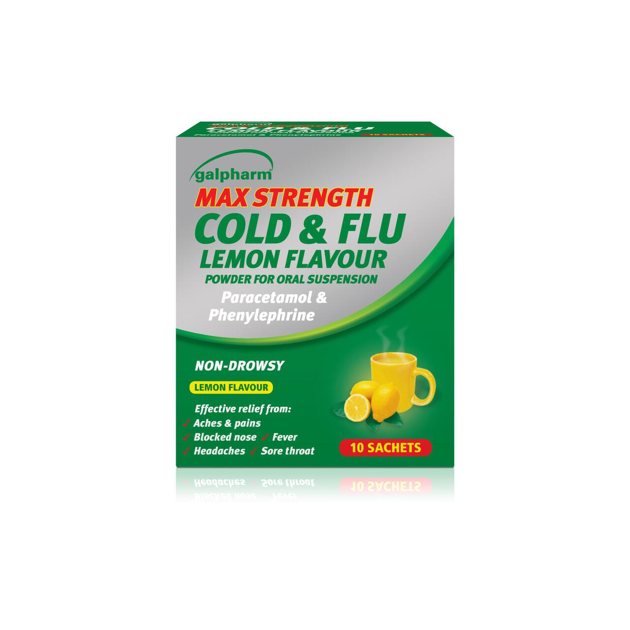 Galpharm Cold & Flu Max Strength Sachets Lemon Flavour 10 per pack