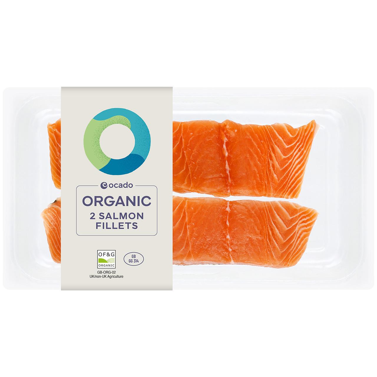 Ocado 2 Organic Salmon Fillets Skin On & Boneless 240g